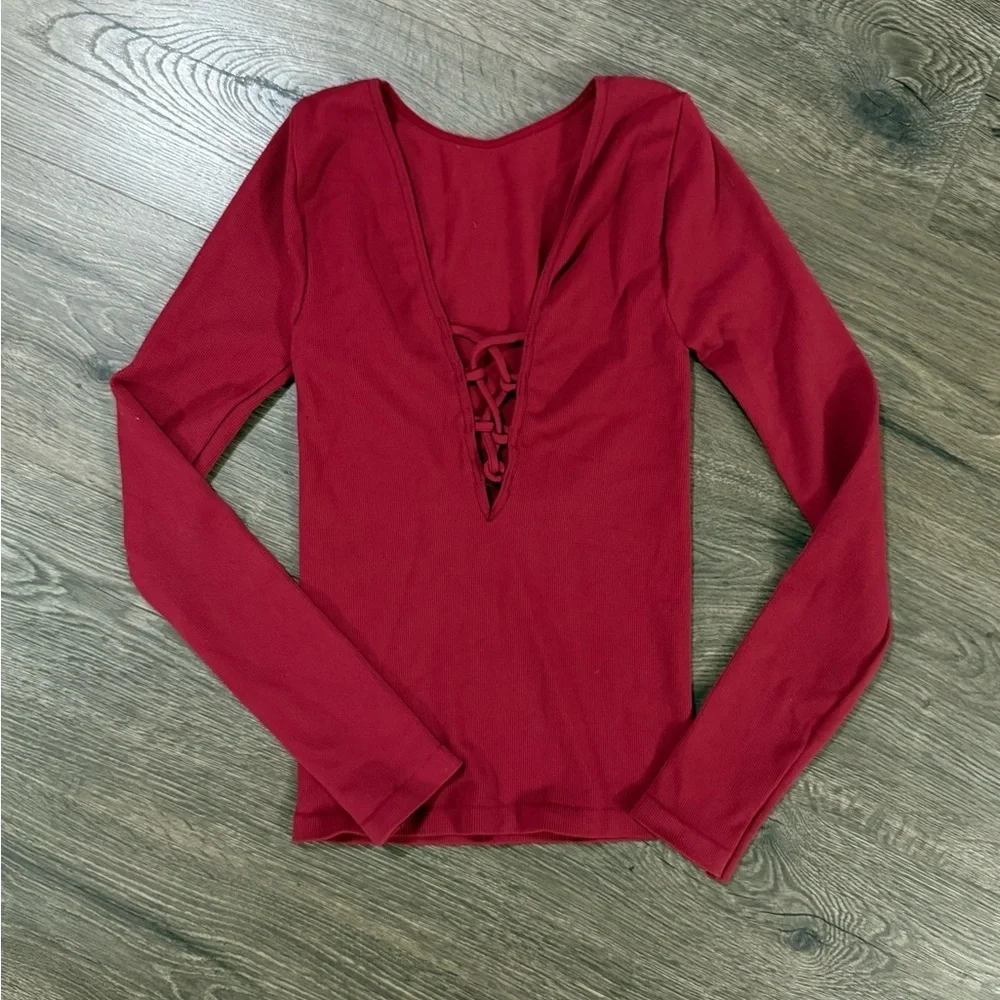 *NWOT* Intimately Free People Ribbed Lace Up Low Back Seamless Long Sleeve Top